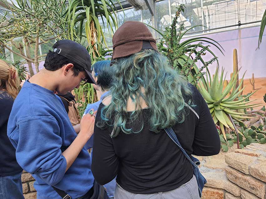 Les étudiants de l'UBO et de l'EESAB visitent les serres du Conservatoire botanique national de Brest, en vue de la venue de Gilles Clément. 17 octobre 2024.